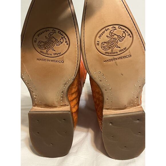 El Alacran De Durango Orange Crocodile Tail Cowboy Boots Sz 6.5 Scorpion - Picture 4 of 5